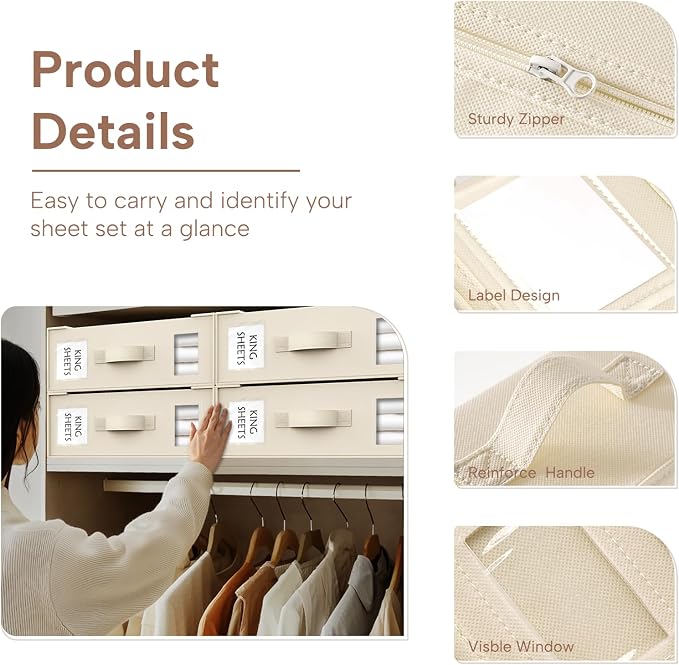 Criusia Bed Sheet Organizers and Storage, 8 Pack Foldable Linen Closet - Image 5