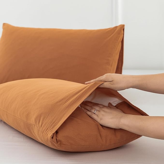 MooMee Bedding Pillowcases Pack of 2 100% Washed Cotton Linen Like Textured - Image 4