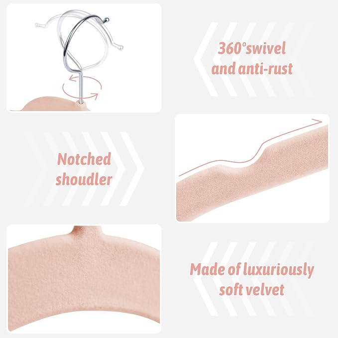 Premium Velvet Shirt Hangers 50 Pack, Non-Slip 360° Swivel Hook Space-Saving - Image 2