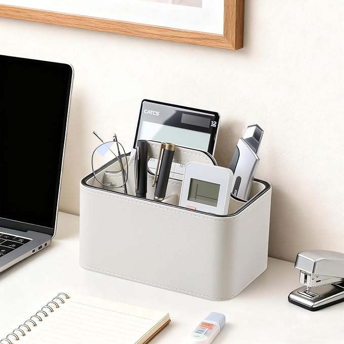 Caddy Organizer with Handle, PU Leather Remote Control Holder Desk Caddy - Image 6