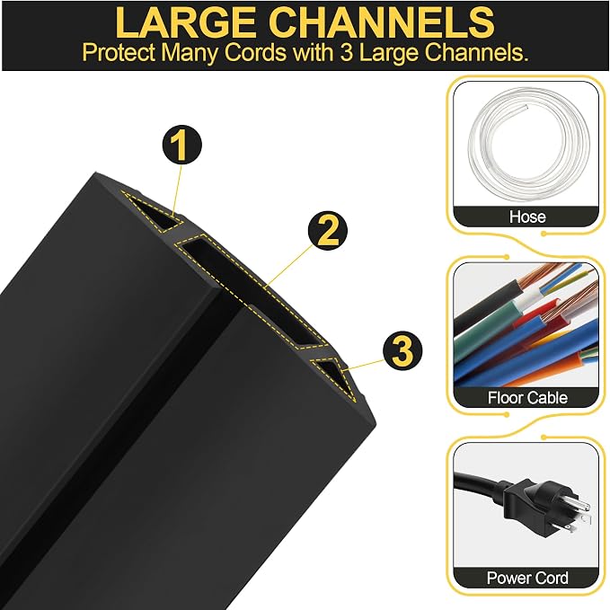 MYFAMIREA 10FT Floor Cord Cover Heavy Duty Cable Cover Protector 3 Channels - Image 3