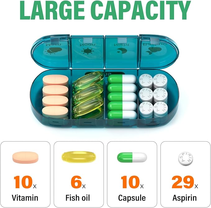Weekly Pill Organizer 4 Times a Day, 7 Day Pill Box 4X, Portable - Image 2