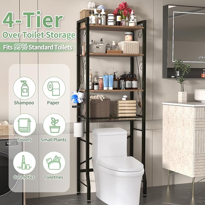 Over-The-Toilet Storage Rack 4-Tier, Bathroom Organizer Shelf Over Toilet - Image 9