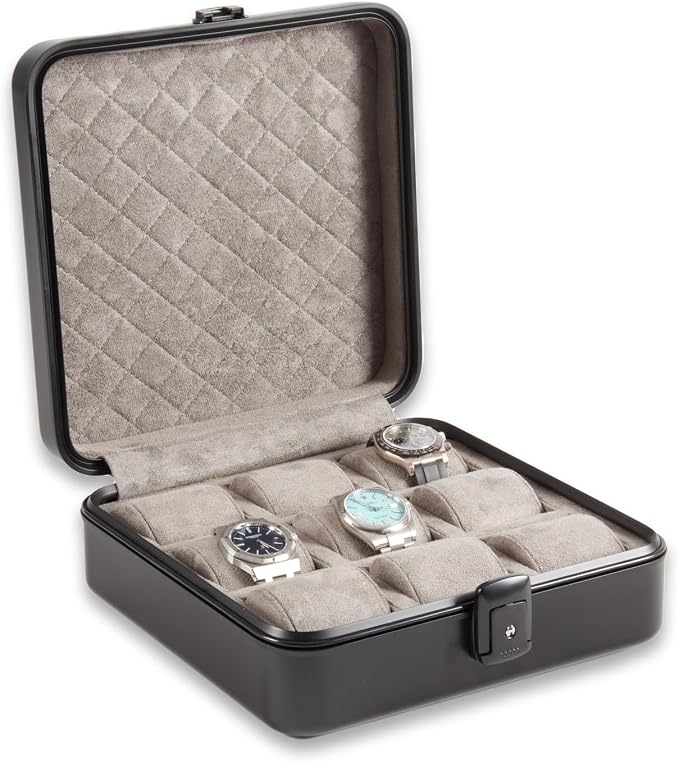 Bey-Berk Personalized Prague Aluminum 9-Slot Watch Case, Locking Travel Metal - Image 6