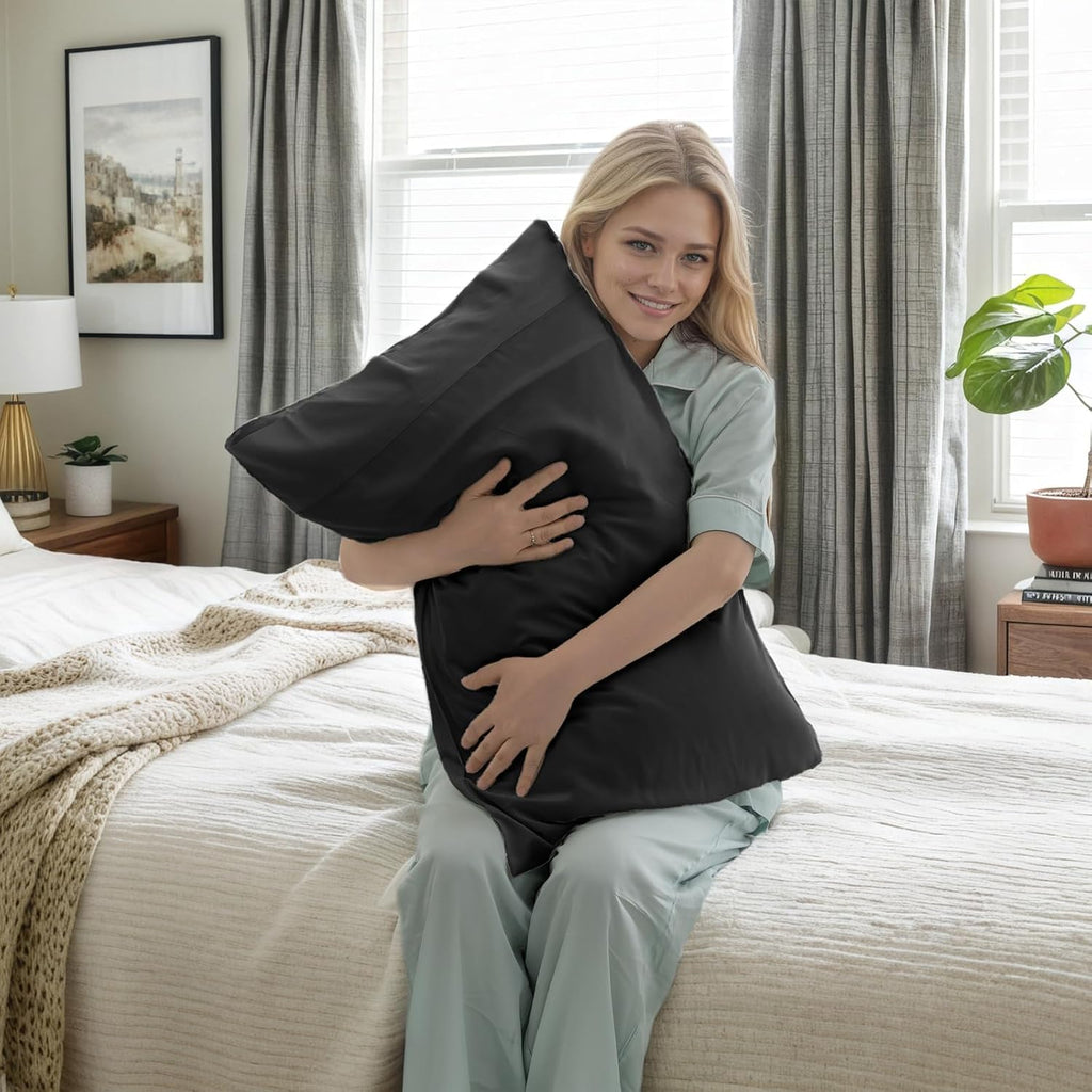 Black Pillow Cases Standard Size 2 Pack, Bamboo Rayon Cooling