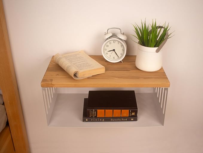 Floating Nightstand with White Metal Base, Wooden Top and Sturdy Metal Base - Image 4