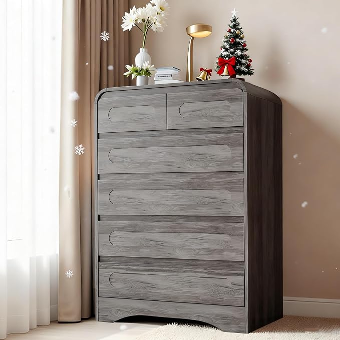 Grey Dresser for Bedroom with 6 Drawers, Tall Dressers & Chest of Drawers with by SOLACEFURNITURE