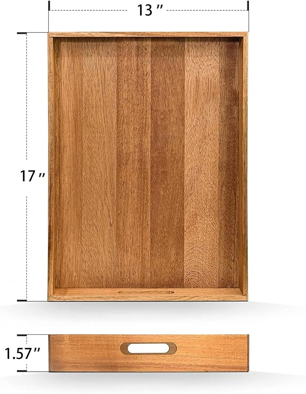 Acacia Wood Serving Tray with Handles Set of 2 – Decorative Serving