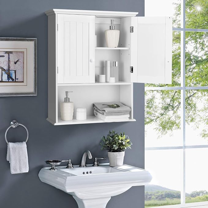 Tangkula Wall Mount Bathroom Cabinet Wooden Medicine Cabinet Storage Organizer - Image 4