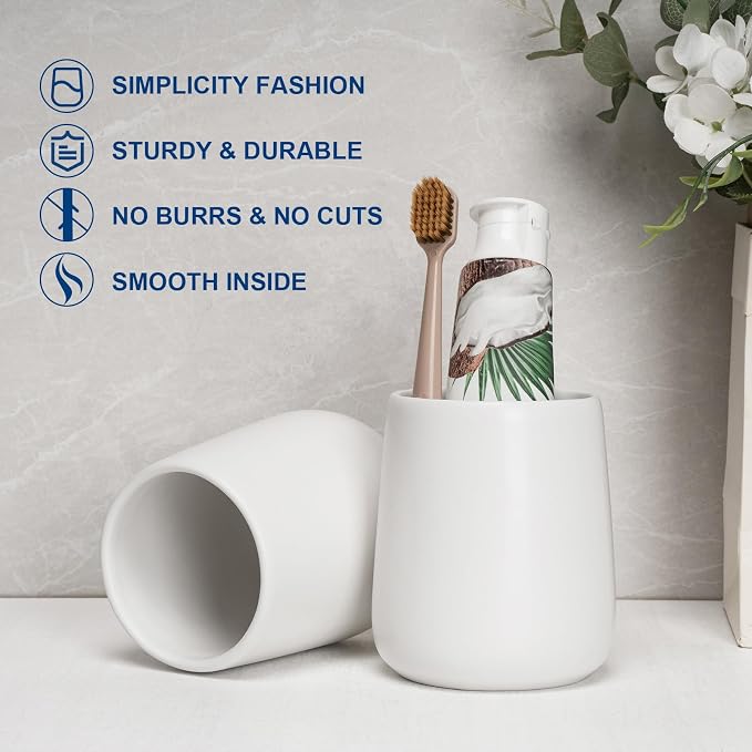 Bathroom Tumbler Cup Ceramic 2Pcs 13.5oz Reusable Toothbrush Cup 400ml - Image 4