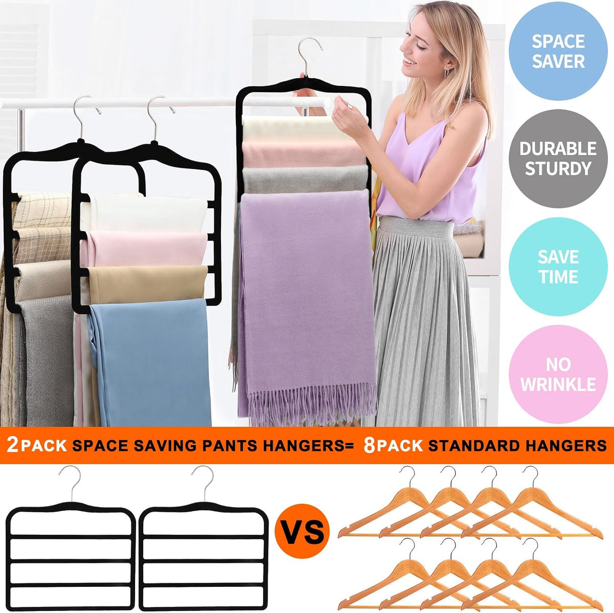 2-Pack Velvet Pants Hangers - Space Saving Multi-Layer Non-Slip Closet