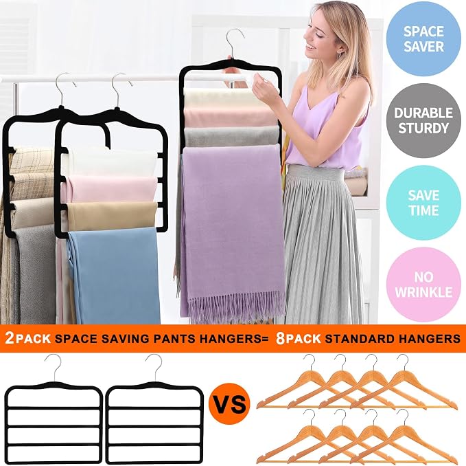 Closet Organizers and Storage, 2 Pack Pants Hangers Space Saving, Velvet Hangers - Image 4
