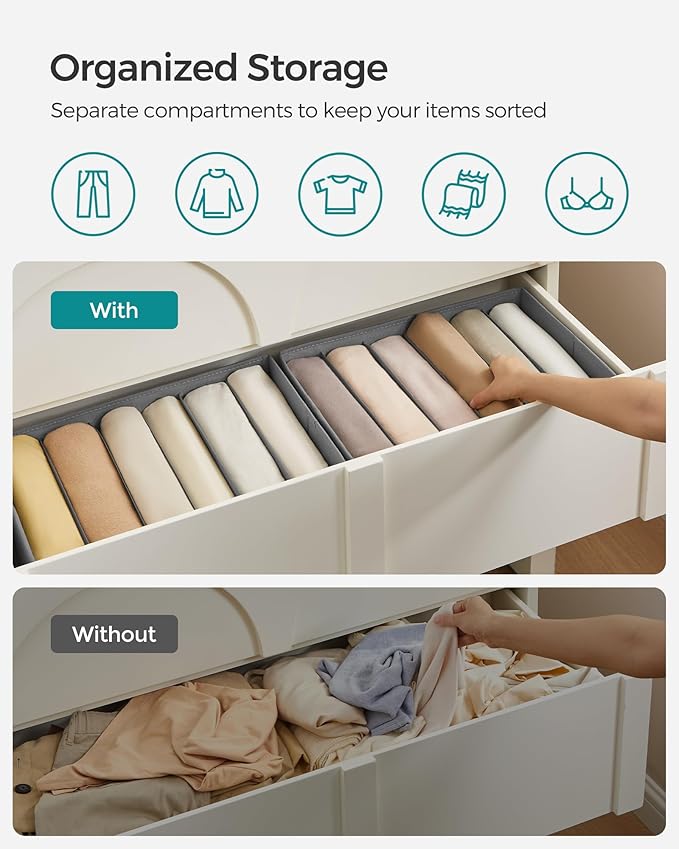 SONGMICS Set of 4 Large Size Wardrobe Clothes Organizers, 6-Compartment - Image 3
