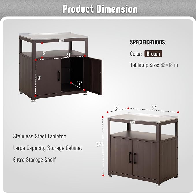 Garden Potting Bench with Storage Cabinet, Outdoor Gardening Table & Work Bench - Image 3