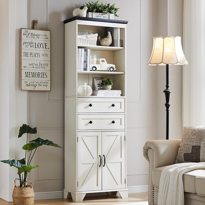 ACCOHOHO Farmhouse Tall Bathroom Storage Cabinet, Adjustable Shelves & Barn Door - Image 9