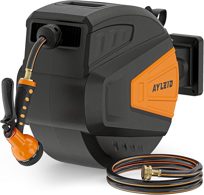Ayleid Retractable Garden Hose Reel, 1/2 in x 65 ft Wall Mounted Hose Reel by Ayleid