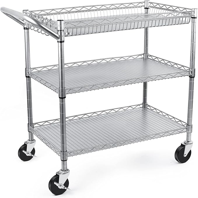 WDT Heavy Duty 3 Tier Utility Cart, 990Lbs Capacity Wire Rolling Cart by WDT