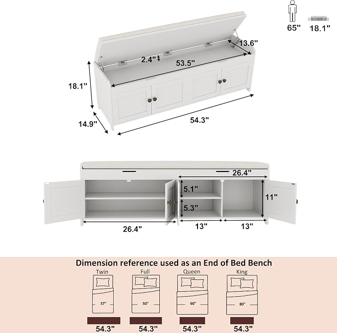 HOMEFORT 54.4" Shoe Bench with Lift Top Storage, Entryway Bench with Cushioned - Image 3