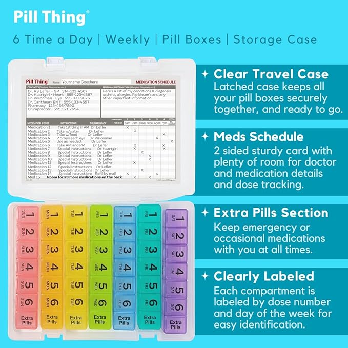 6 Times a Day Weekly Pill Box Organizer Case, Secure 7X Pillbox - Image 3