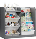 Grey Kids Wood Bookshelf Toy Storage Box Organizer Shelf W/4 Removable Plastic by HedoAjim