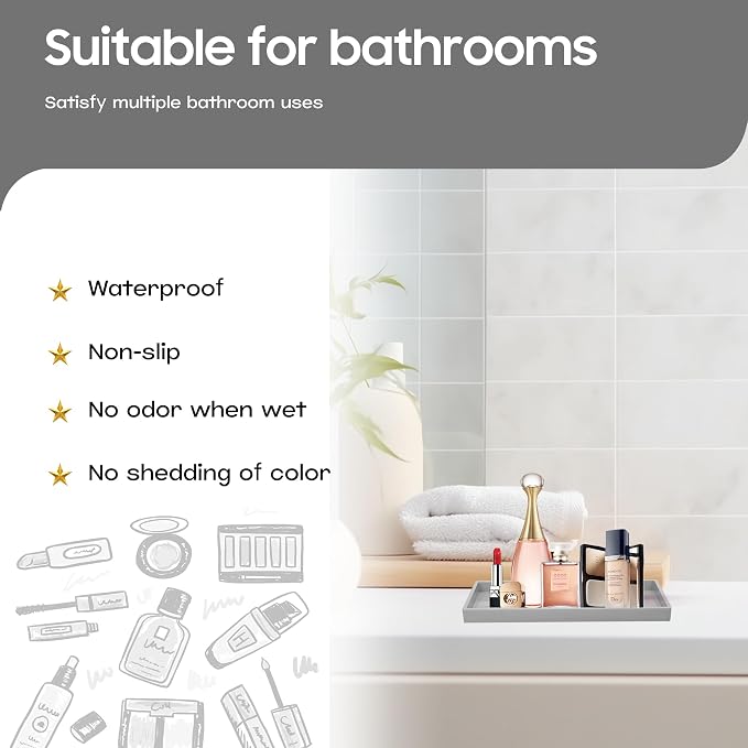 Vanity and Bathroom Tray, 7.7" ABS Countertop Organizer, Waterproof Vanity Tray - Image 2