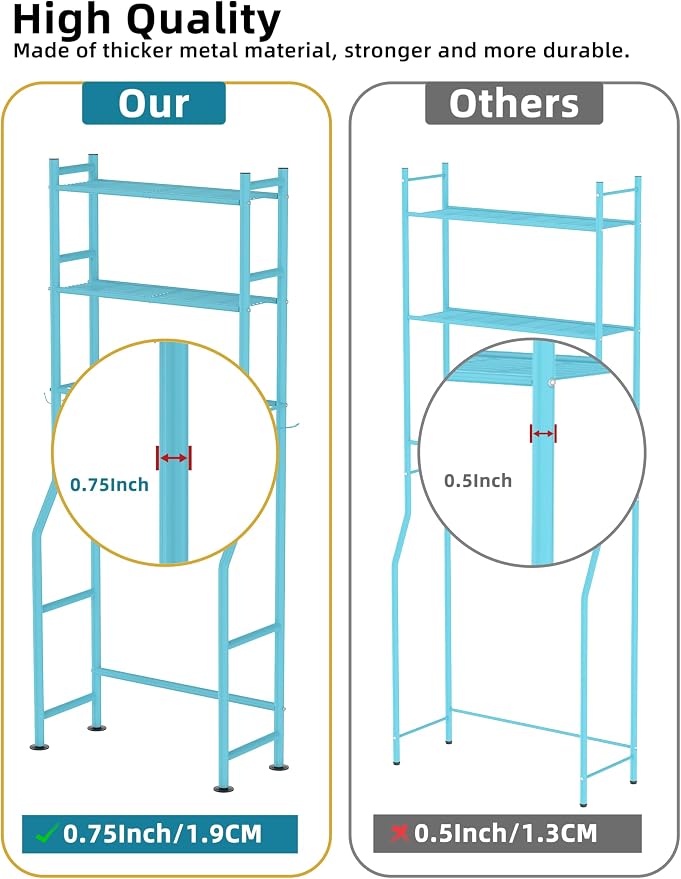 3-Tier Over The Toilet Storage, Freestanding Metal Bathroom Shelves - Image 6