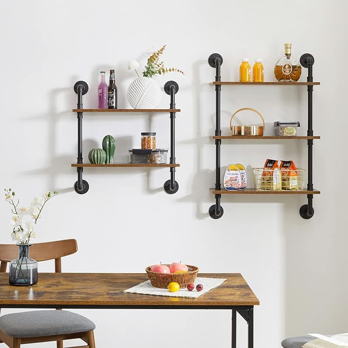 YMYNY Industrial Pipe Shelf Bracket, 2 Tiers Retro Wall Mounted Floating Shelf - Image 5