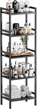 HITNET 5 Tier Narrow Bookshelf, Bamboo Bookcase, Slim Tall Storage Rack Free by HITNET