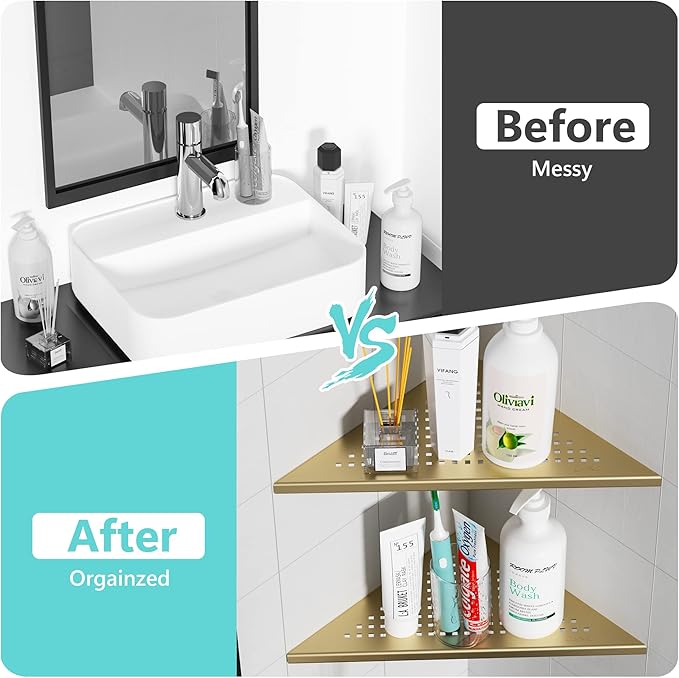 2 Pack Bathroom Corner Shelf, Recessed 12" Corner Shower Shelf, SUS304 - Image 6