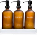 Frosted Amber Glass Shampoo and Conditioner Dispenser Set – Refillable 16 OZ by CasaSofia