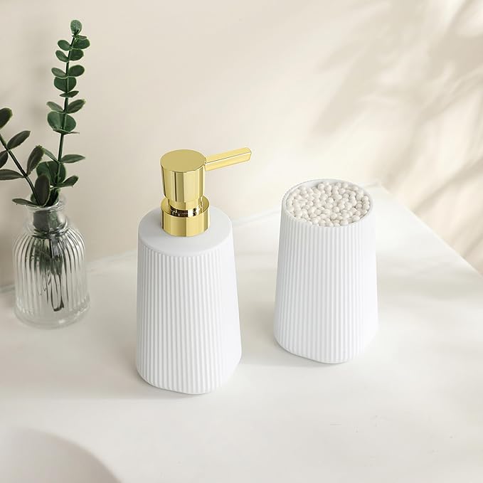 Bathroom Accessories 2 Piece Soap Dispenser and Toothbrush Holder Set Striped - Image 4