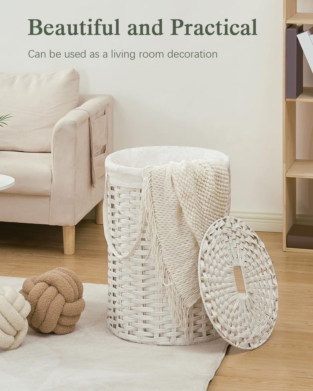 Laundry Hamper with Lid Laundry Basket with Lid 72L, White