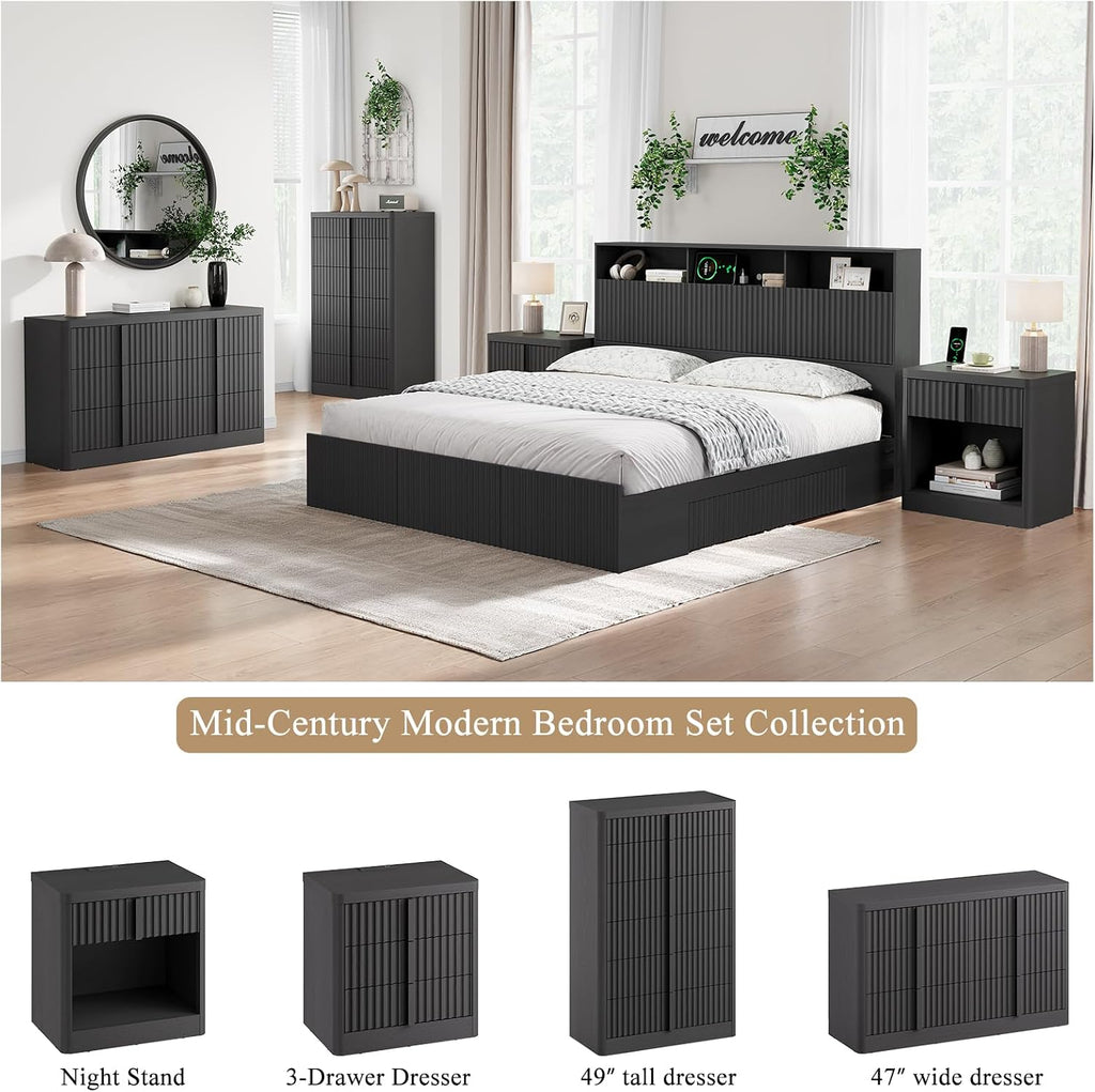 Fluted Dresser for Bedroom, 48" Tall 6 Drawer Dresser, Modern Chest of