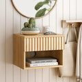 Floating Nightstand with Drawer, Modern Small Night Stand with Fluted Door and by EYYTHUNG