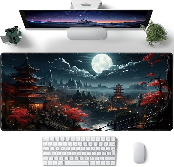 Japanese Full Moon Large Mouse Pad, Gaming Keyboard Desk Pad, Extended Mouse - Image 2