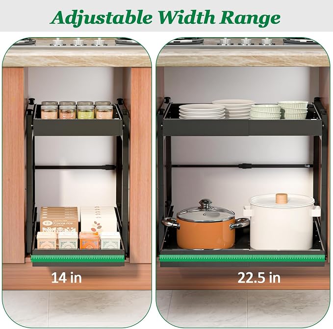 REALINN 2 Tier Pull Out Cabinet Organizer, 21 inch Depth Slide Out Shelves - Image 5