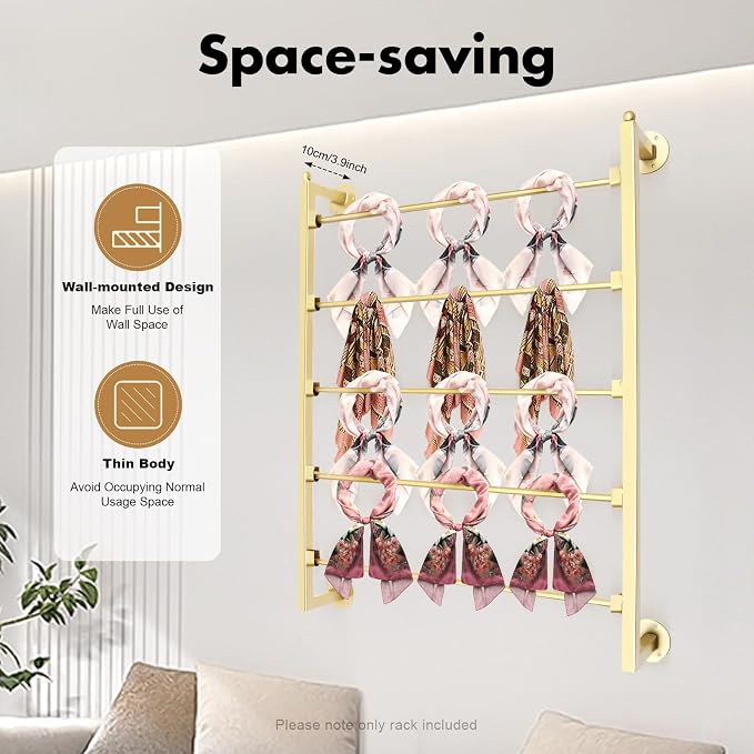 Wall Mounted Scarf Rack, 5 Tier Ties Silk Scarves Towels Storage - Image 2