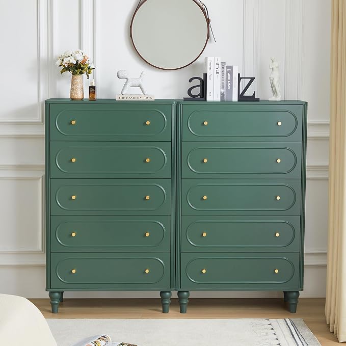 5 Drawer Fluted Dresser for Bedroom Set of 2, Mid Century Modern Chest of - Image 3