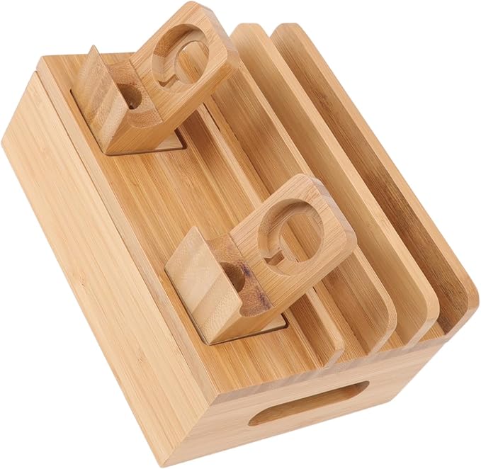 Fdit Charging Station with 5 Ports, Wood Organizer Rack with Cable Management - Image 7