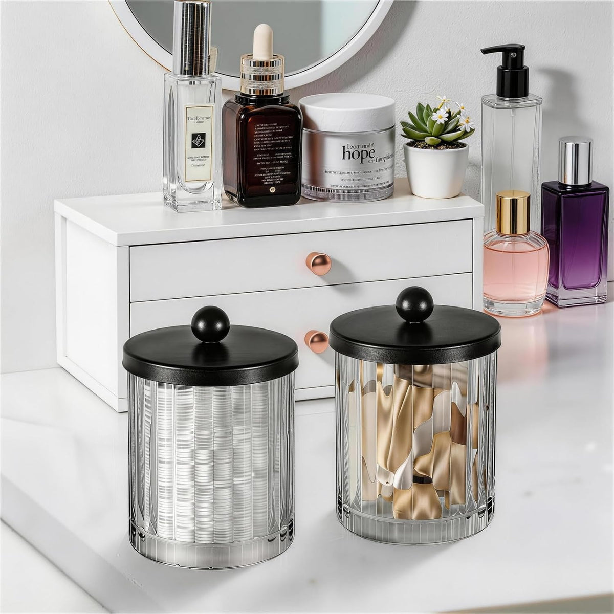 Amolliar Qtip Holder Dispenser, Clear Glass Apothecary Jars