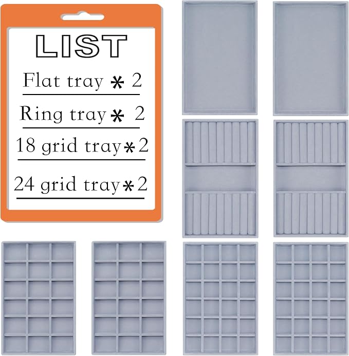 8 Pack Velvet Jewelry Trays X-Large Stackable Jewelry Drawer Organizer 8-Layer - Image 4