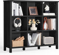 9 Cube Bookcase, Farmhouse 47 Inch Wide Black Bookshelf, Wooden 3 Tier Display by Joaxswe
