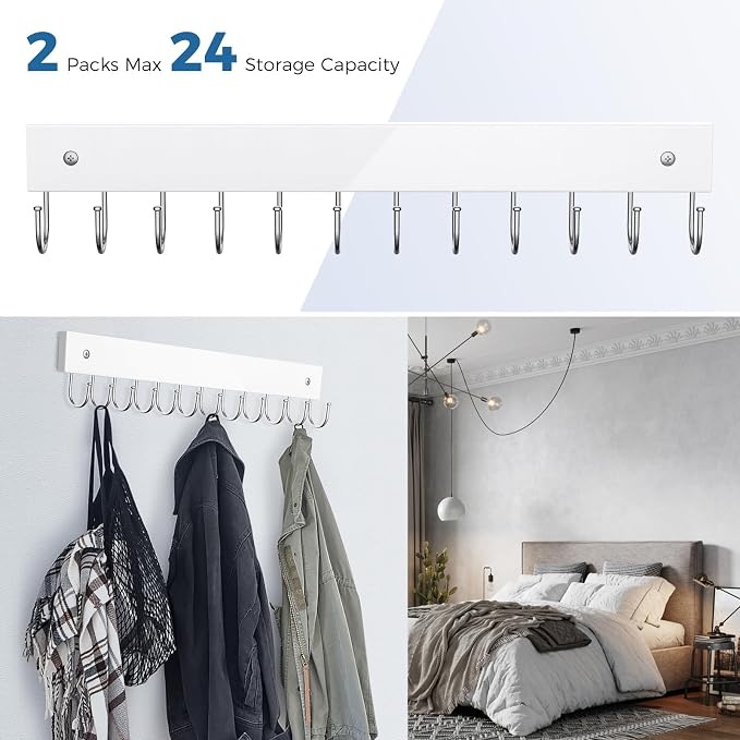 Belt Hanger Wall Mounted, Wooden Coat Rack Belt Organizer 2 Pack Max 24 Storage - Image 3