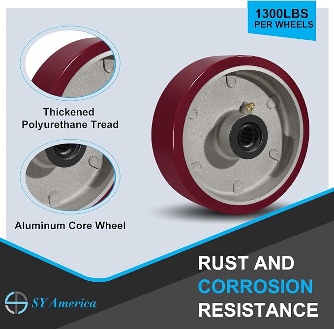 SY America 6" X 2" Casters Wheels, Heavy Duty Industrial Casters，Polyurethane - Image 5