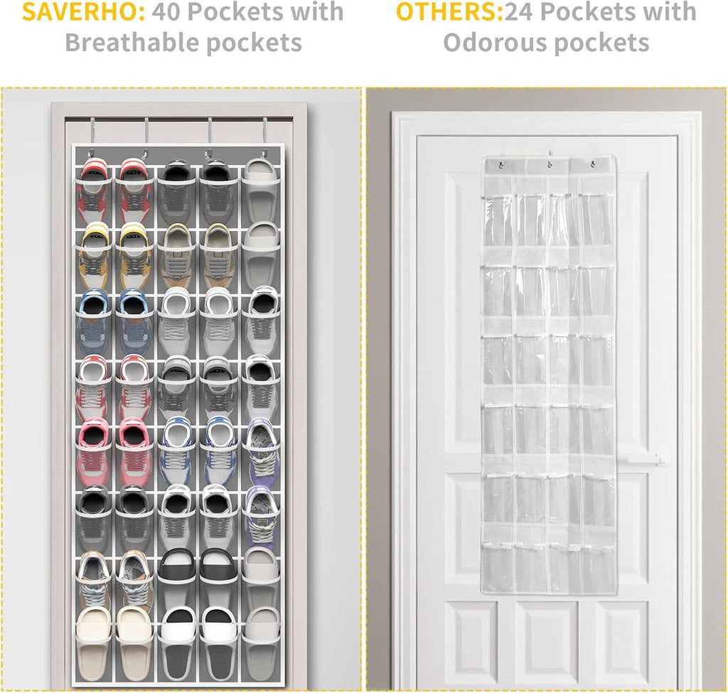 40 Large Pockets Over the Door Shoe Organizer,Space-Saving Mesh