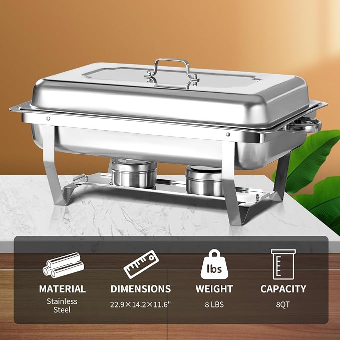 8 Qt 4 Pack Full Size Stainless Steel Chafing Dishes Buffet Set - Image 4