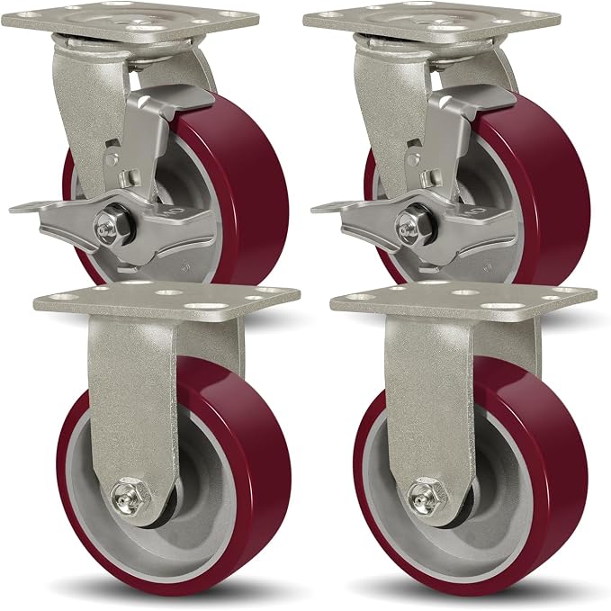 SY America 5" X 2" Casters Wheels, Heavy Duty Casters Set of 4，Polyurethane on by SYAmericaIndustrialCasters