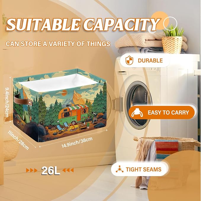 Rectangle Camp Nursery Storage Basket, Collapsible Storage Box Bin - Image 2