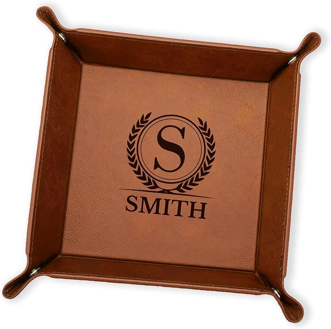 Personalized Valet Tray, Custom Engraved Leather Keys Tray by YayPersonalizedGifts
