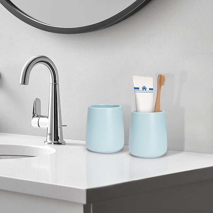 Bathroom Tumbler Cup Ceramic 2Pcs 13.5oz Reusable Toothbrush Cup 400ml - Image 2